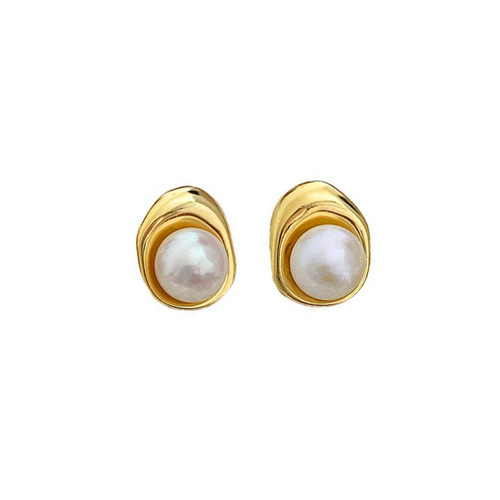 s925 sterling silver freshwater pearl geometric shaped earrings for women summer ins cool style commuting irregular design earrings