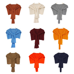 Shawl Outer Wear Spring & Fall Decorative Pure Color Vertical Wool Knitted Cardigan Summer Air Conditioning Shawl Knotted Fake Collar Scarf