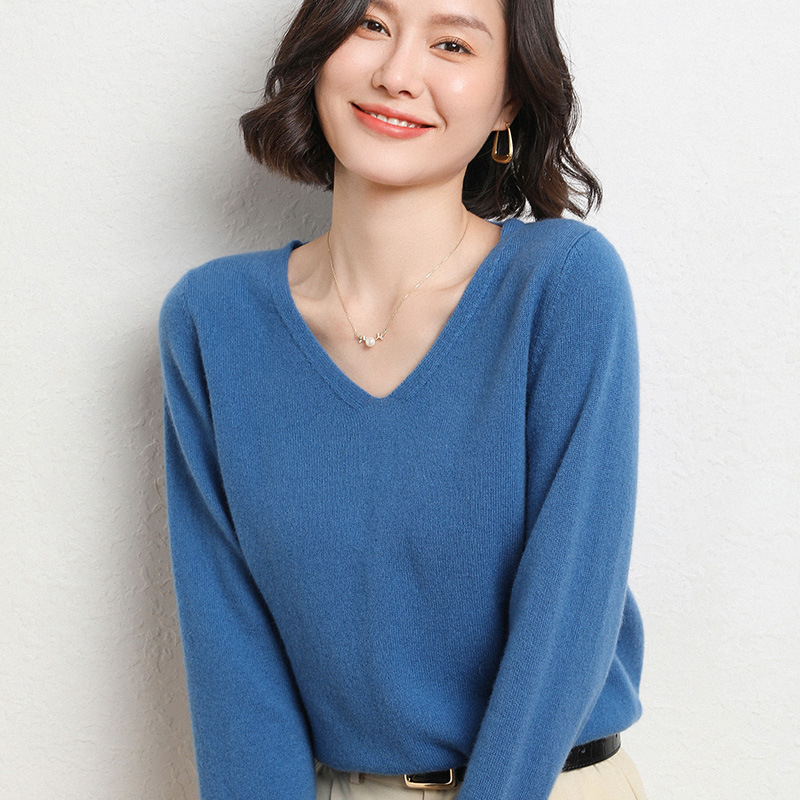 2022 Spring and Autumn New Sweater V-neck Women's Korean-style Sweater Loose Base Long-sleeved Knitted Base Shirt Women's Pullover