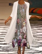 2022欧美热卖独立站亚马逊Wish爆款时尚休闲印花雪纺连衣裙两件套