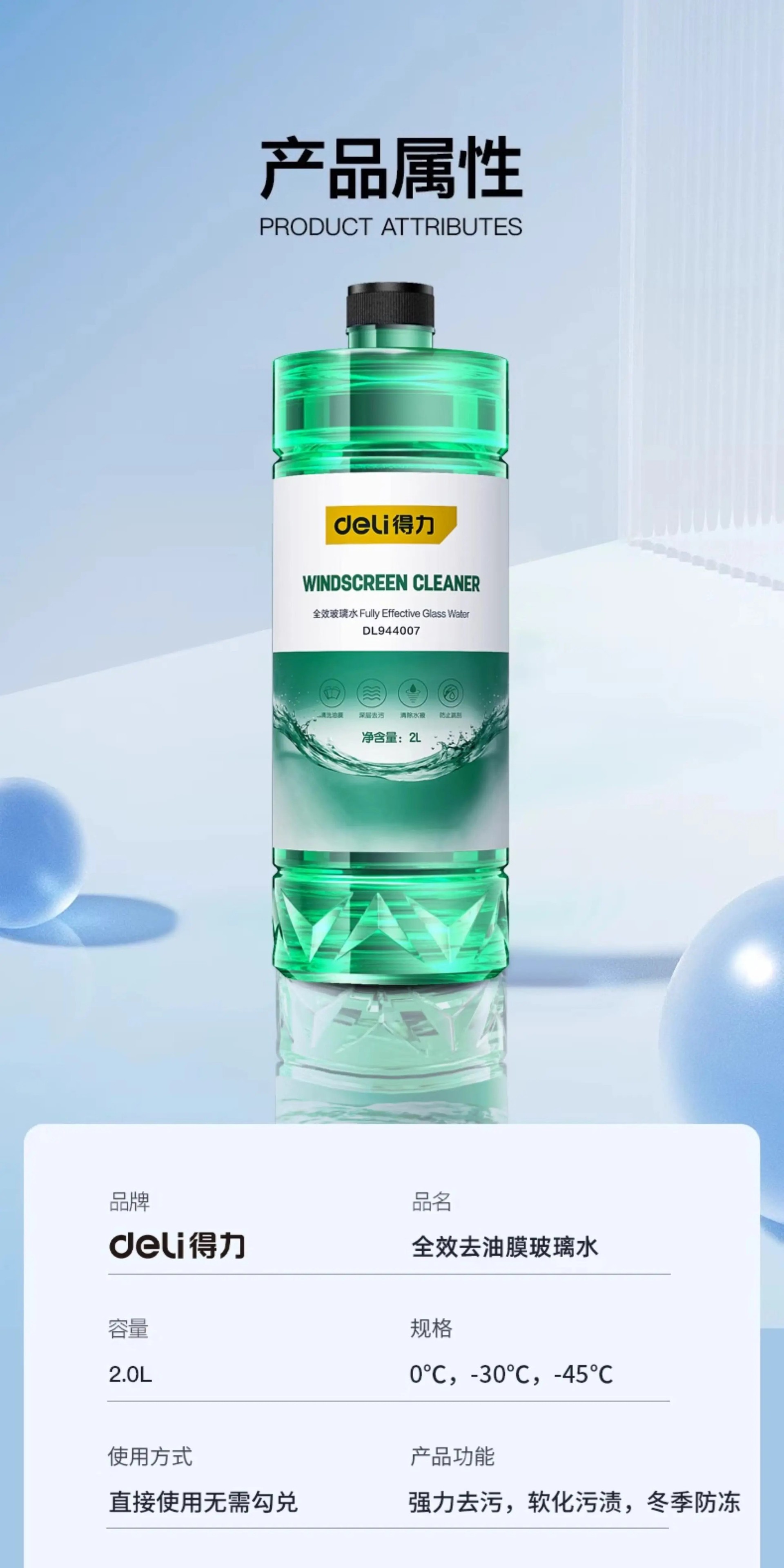 Effective oil film remover glass water for cars, specialized wiper fluid, anti-freeze for temperatures down to -40 to -25, decontamination, suitable for all seasons in winter