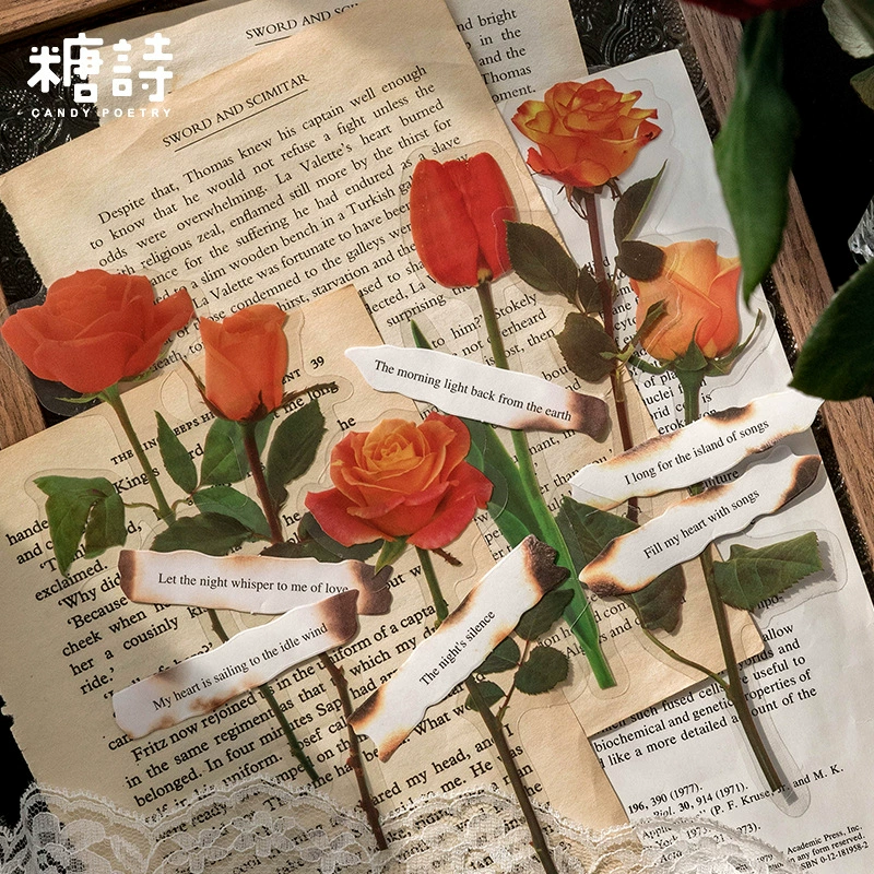 Упаковка наклеек Sugar Poetry Plants and Poems Series Retro Flower Handbook DIY Material Decorative Stickers 12 штук 8 стилей