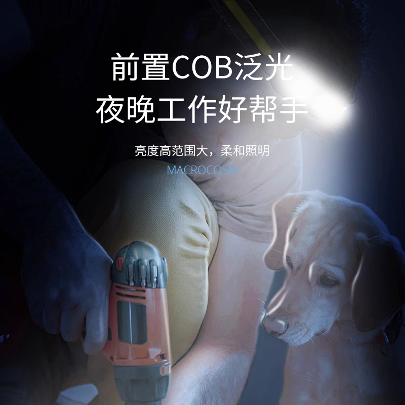 Cross-border multifuncional running headlight pesca al aire libre condujo antorcha montada en la cabeza cob inundación inducción headlight