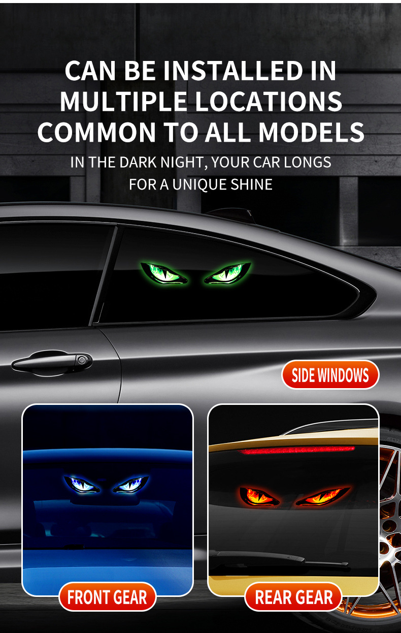 Solar-Powered Car Devil's Eye LED Ambient Light, Wireless Suction Cup Dynamic Expression Light, Red, Blue, Green Tri-Color Available