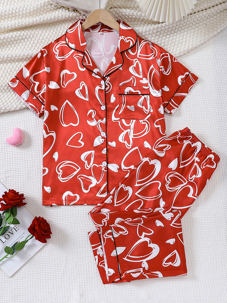 Pijamas de satén ropa para el hogar Amazon ropa de mujer europea y americana seda artificial pijamas de manga corta para mujer ropa de aire acondicionado de verano