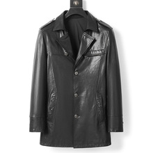 新款海宁真皮皮衣男绵羊植鞣皮中长款风衣西装领夹克大衣外套男装