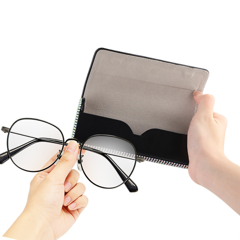 New Style Diamond-Encrusted Double Oval Glasses Case with a High-End Feel, Portable Anti-Pressure Sunglasses Case, Myopia Glasses Storage Box Wholesale