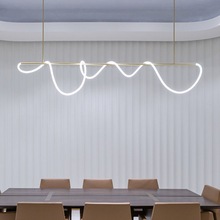 一字餐厅吊灯极简餐厅灯创意艺术音符设计师长条灯餐桌吧台线条灯