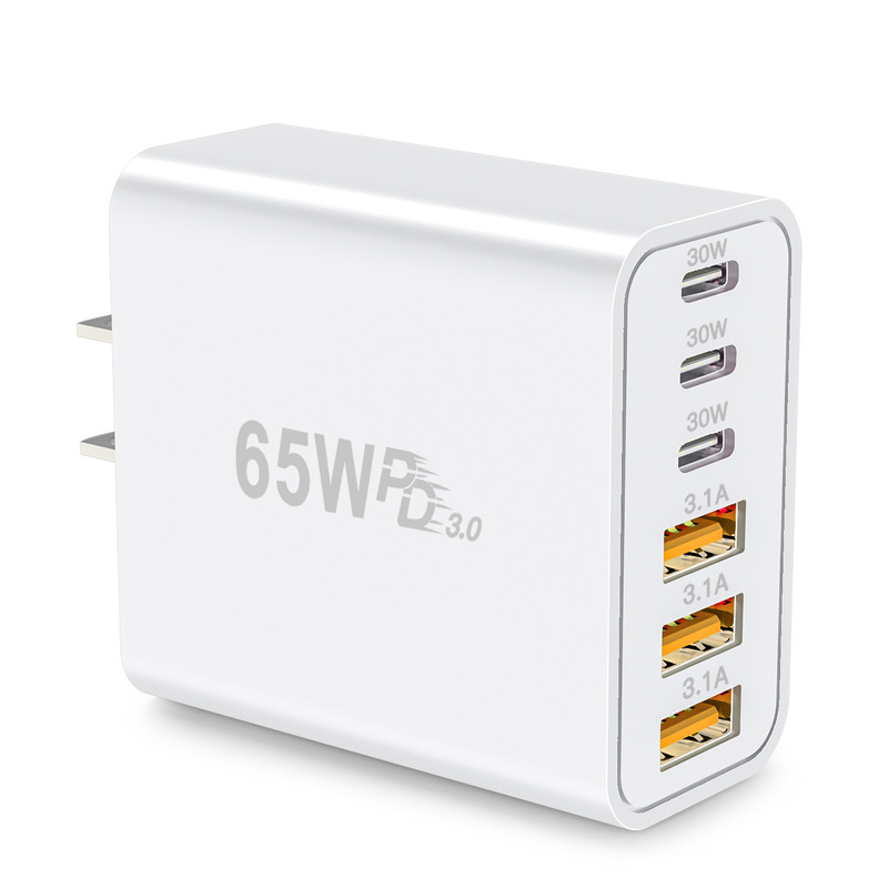 Cross-Border Fast Charging Pd65W 3A3C Power Adapter Fast Charging 65W 6-Port USB C Wall Charger