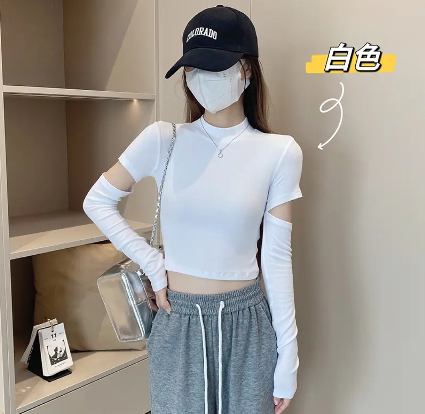 흰색 (노출 된 팔이있는 정사이즈)