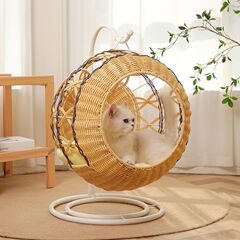 猫の取り外し可能な大きな吊りかご藤編猫巣夏保温ペット閉鎖式四季通用ネット赤猫ベッド