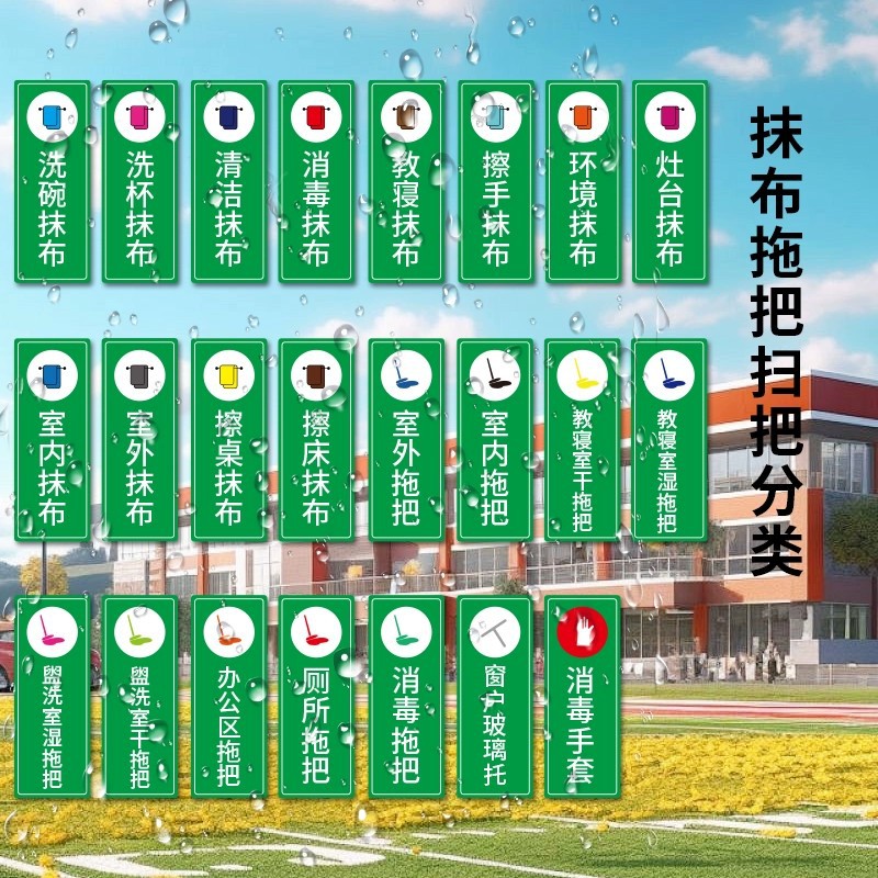 幼儿园消毒毛巾拖把分类防水标签贴纸学校厨房清洗抹布提示标识贴