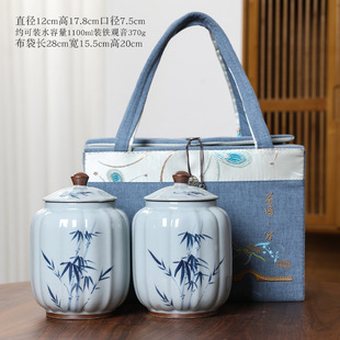 Ceramic hand-painted tea cans double cans one Jin festival gift tea packaging box white tea Golden Junmei sealed jar