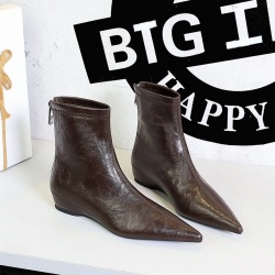 6383-1 Retro Women's Boots Comfortable Low Heel Slope Heel, Increased Inner Heel, Zipper, Tailored, Versatile Short Boots