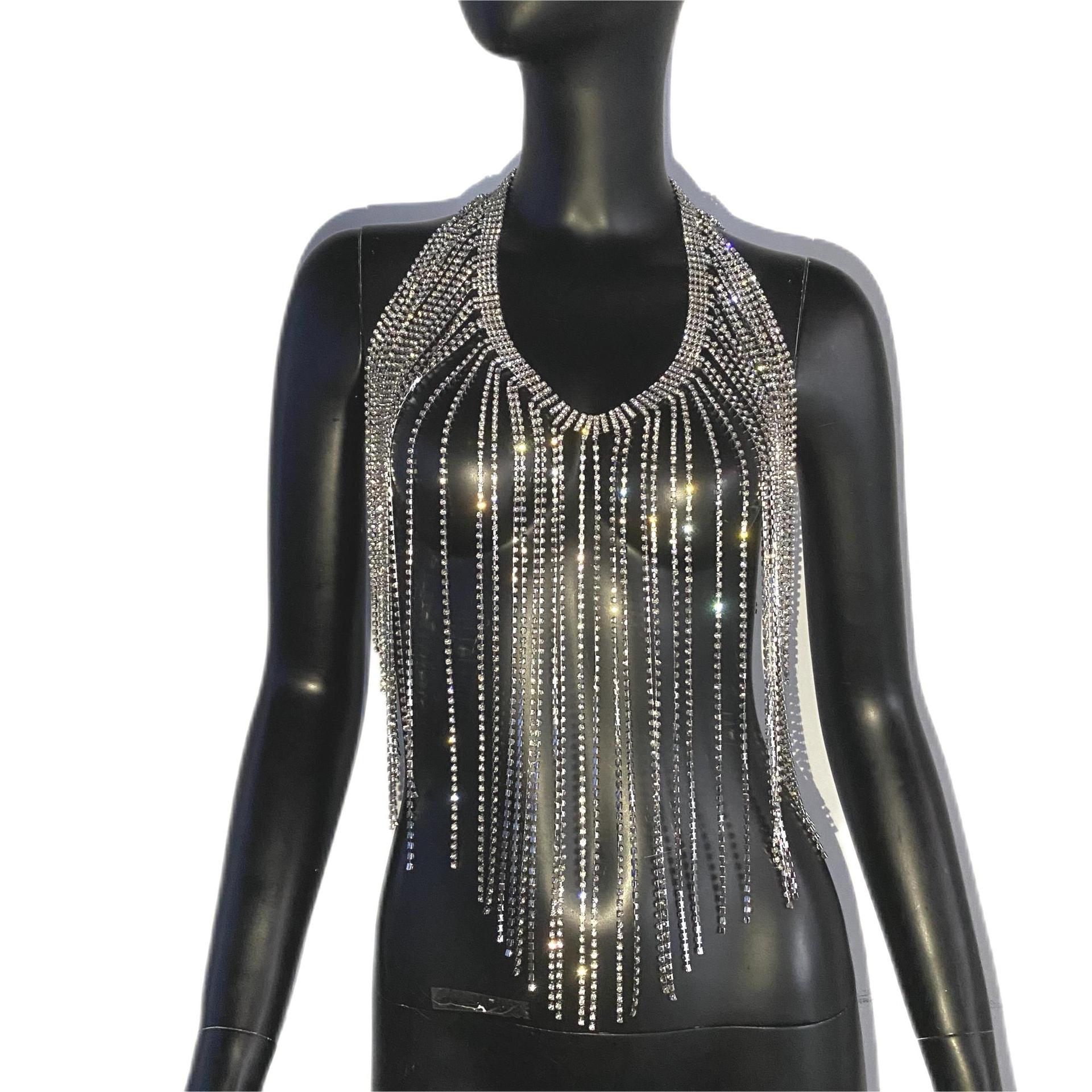 Venta caliente transfronteriza Amazon borla rhinestone cadena del cuerpo cadena del pecho cadena de la cintura Fiesta Festival de Música rhinestone cadena del cuerpo