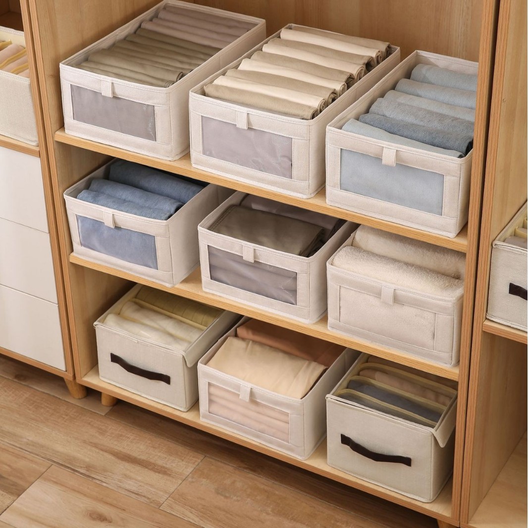 Wardrobe Japanese-Style Organizing Box Visible Mesh Clothing Storage Box Fabric Cotton and Linen Storage Box Clothing Storage Home