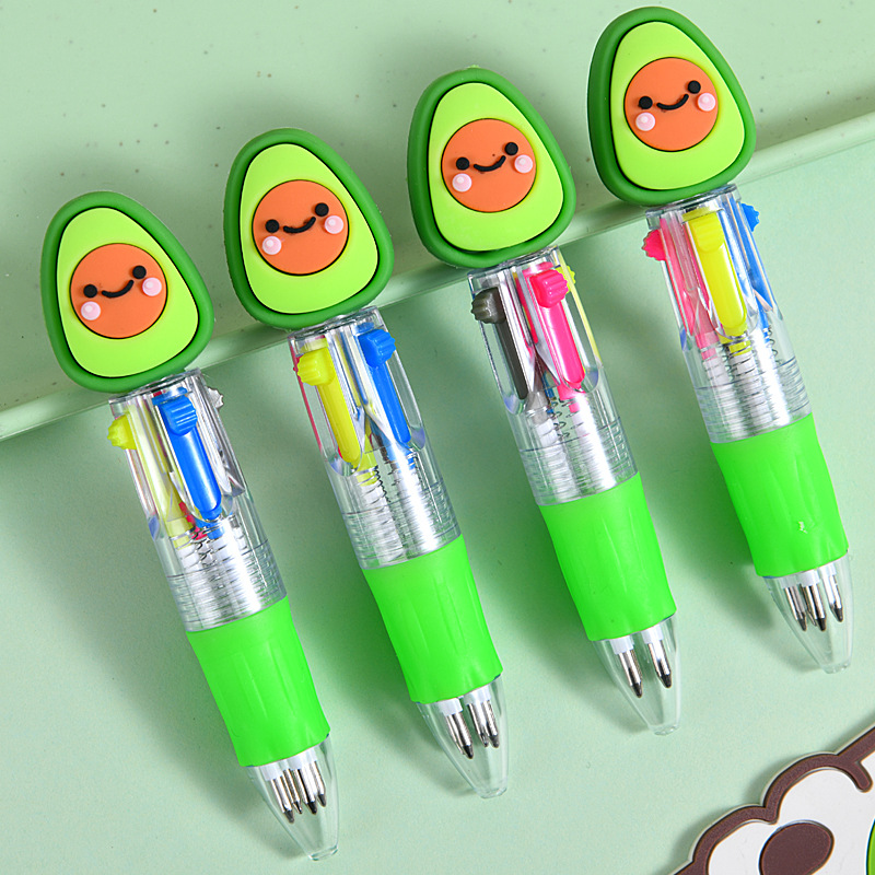 Caricatura de aguacate encantadora mini bolígrafo de cuatro colores todo en uno bolígrafo de cuentas de mano de color para estudiantes premios papelería al por mayor