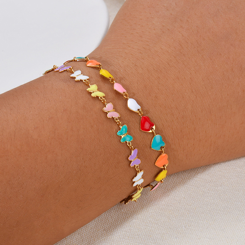 Bracelets Classification 201 Stainless Steel Chain Material PVD Coated Real Gold Plated Heart Shape 304 Stainless Steel Sweet Waterproof Non Tarnish 304 Stainless Steel Bracelets