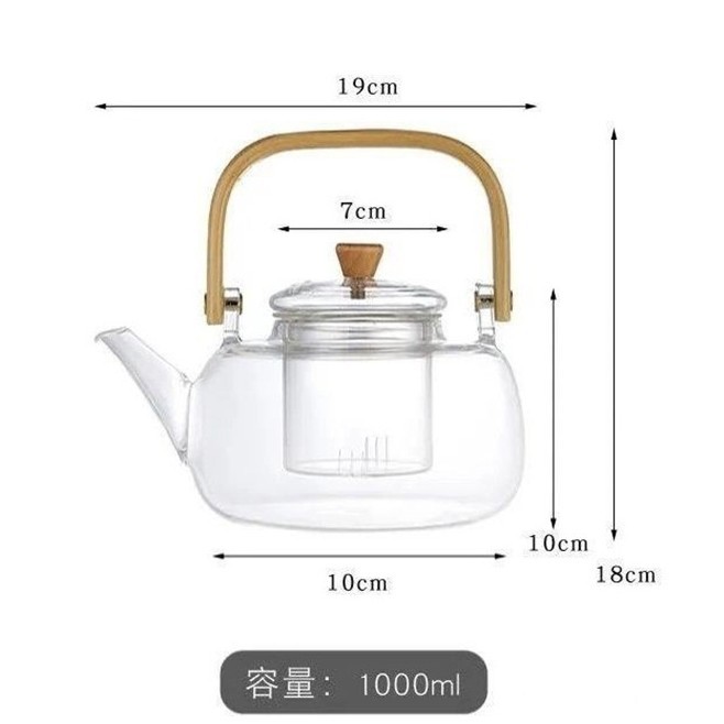 Moderno simple mango de bambú viga tetera de vidrio hervir tetera doméstica resistente a altas temperaturas de gran capacidad set de té hervidor