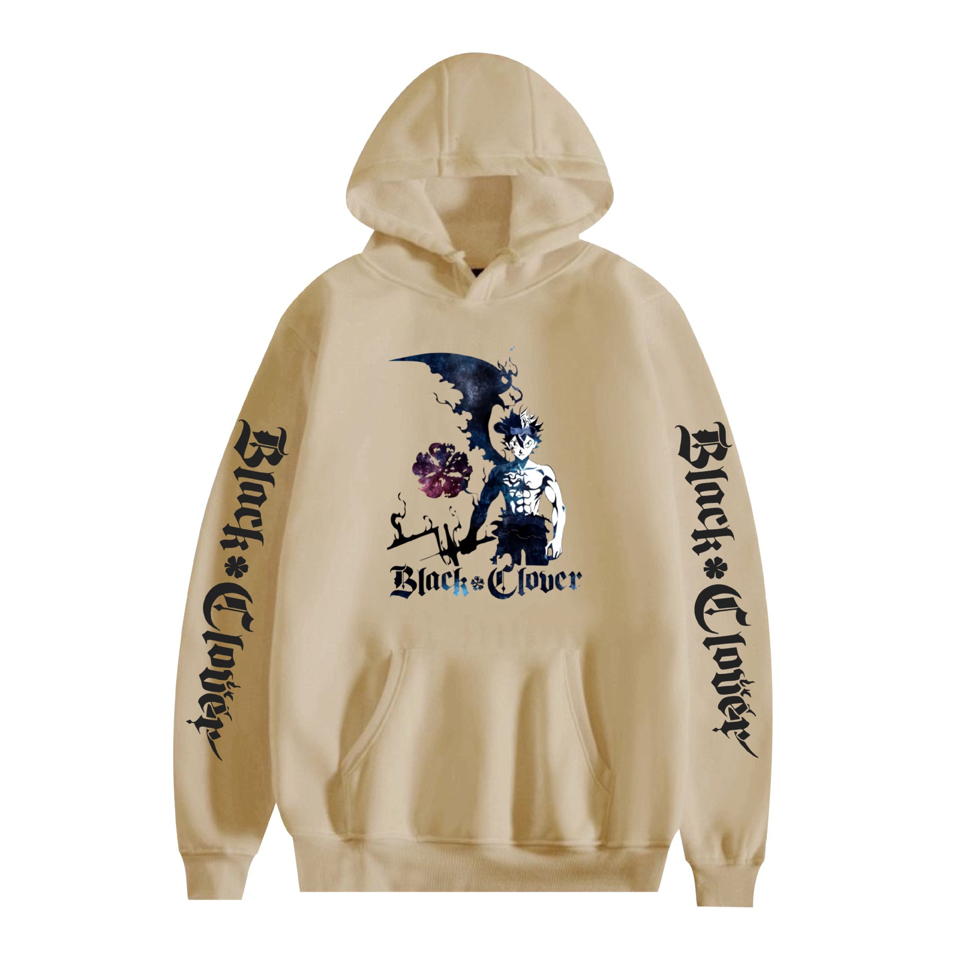 Suéter con capucha periférico de animación de trébol de cuatro hojas negro bidimensional marca de moda sudadera con capucha suelta casual más chaqueta de terciopelo nuevo