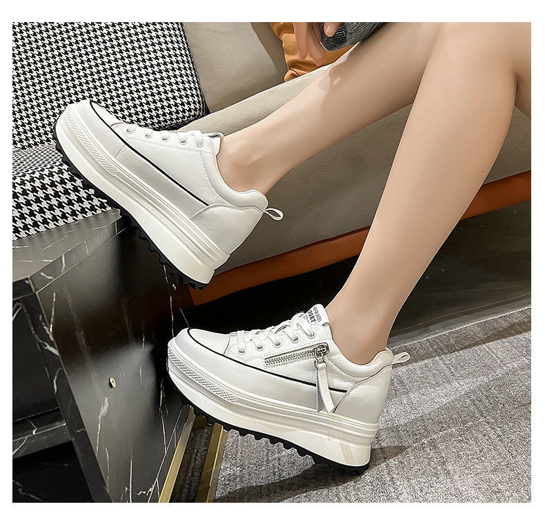 Skateboard Schuhe Damen Weiß Echtleder Plateauschuhe Bequem_voghion.com