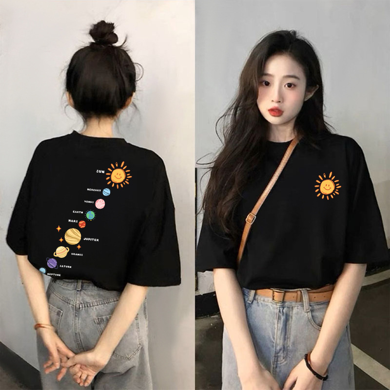 Loose Black Cotton Short-Sleeved T-Shirt for Women 2025 New Popular Summer Design Niche Top Loose Large Size