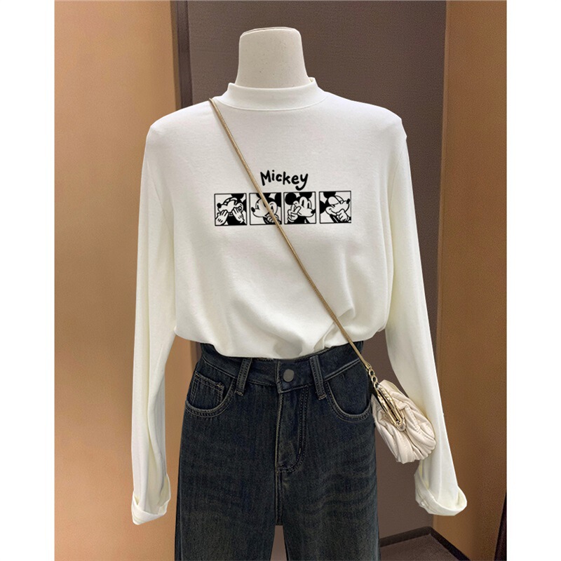 Velvet Half-High Collar Brushed Long-Sleeved T-Shirt Women's Fashionable All-Match White Top Thickened Inner Base Shirt for Autumn and Winter Velvet Half-High Collar Brushed Long-Sleeved T-Shirt Women's Fashionable All-Match White Top Thickened Inner Base Shirt for Autumn and Winter