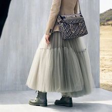 网纱半身裙女2024春夏长款高腰淑女装蛋糕裙拼接百褶中长裙飘逸
