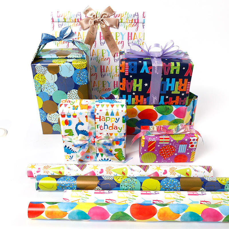 Transfronterizos para papel de papel de gran tamaño Happy Birthday Carton Wrapper Color Balloon Paper Gift Set Creativo
