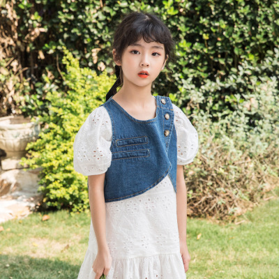 女童马甲外穿新款2022时尚洋气百搭牛仔马甲外套韩版休闲童装批发|ms