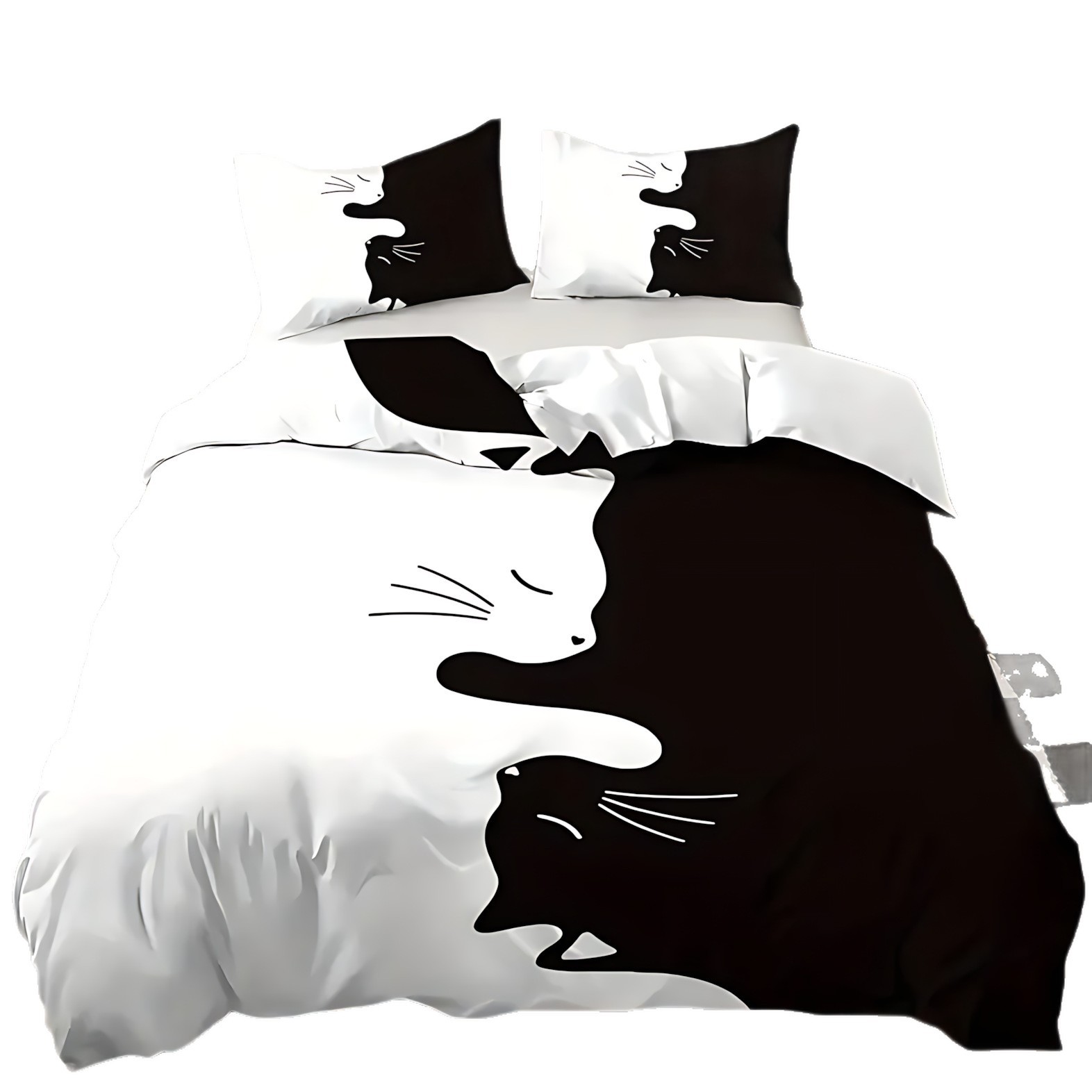 TEMU / JIT Kit de colcha blanca y negra gato doble impresión digital 3D fuente de ropa de cama fabricante puede fijarse