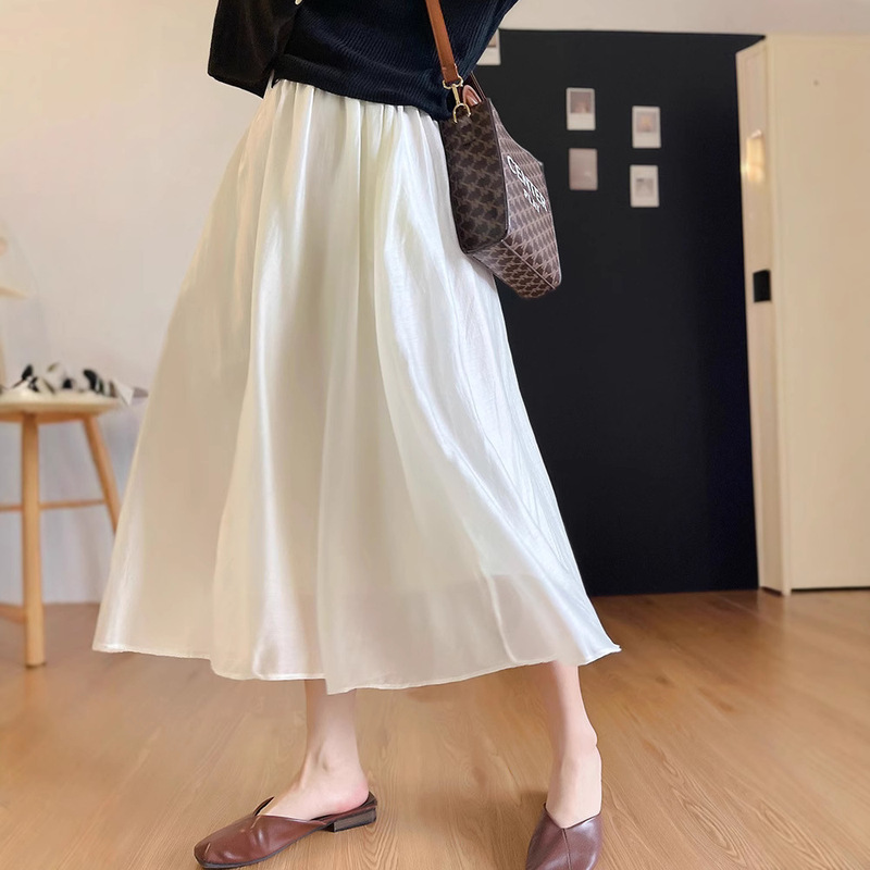 Mid-Length White Skirt for Women 2026 Summer New French Style High-Waisted Mid-Length Draped Gauze A-Line Umbrella Skirt