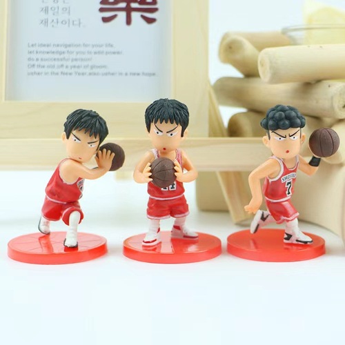 Slam Dunk 5-piece set Sakuragi Hanamichi Rukawa Kaede figure Q version red basketball boy doll figure car mount
