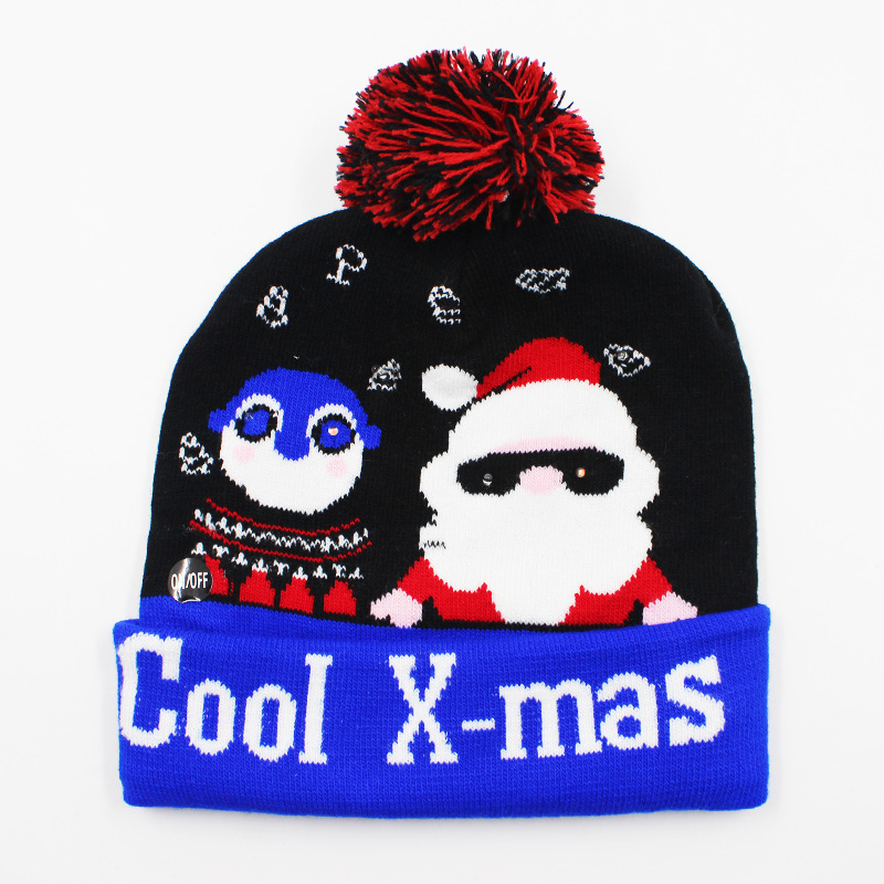 Fabricante transfronterizo de gorros navideños europeos y americanos tejidos en jacquard, gorros navideños de lana con luces LED, gorros navideños con pompón y bufandas. image 26