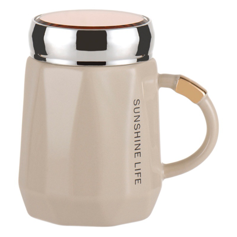 Taza de cerámica para parejas de alta gama - Con tapa - Para hogar y oficina - Gran capacidad y diseño Instagrameable - En caja de regalo