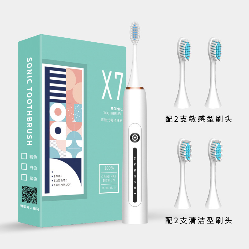 심플 화이트 丨 금속 샤프트 丨 선물 상자 [브러시 헤드 4개] 배터리 수명 60일 丨 6단계