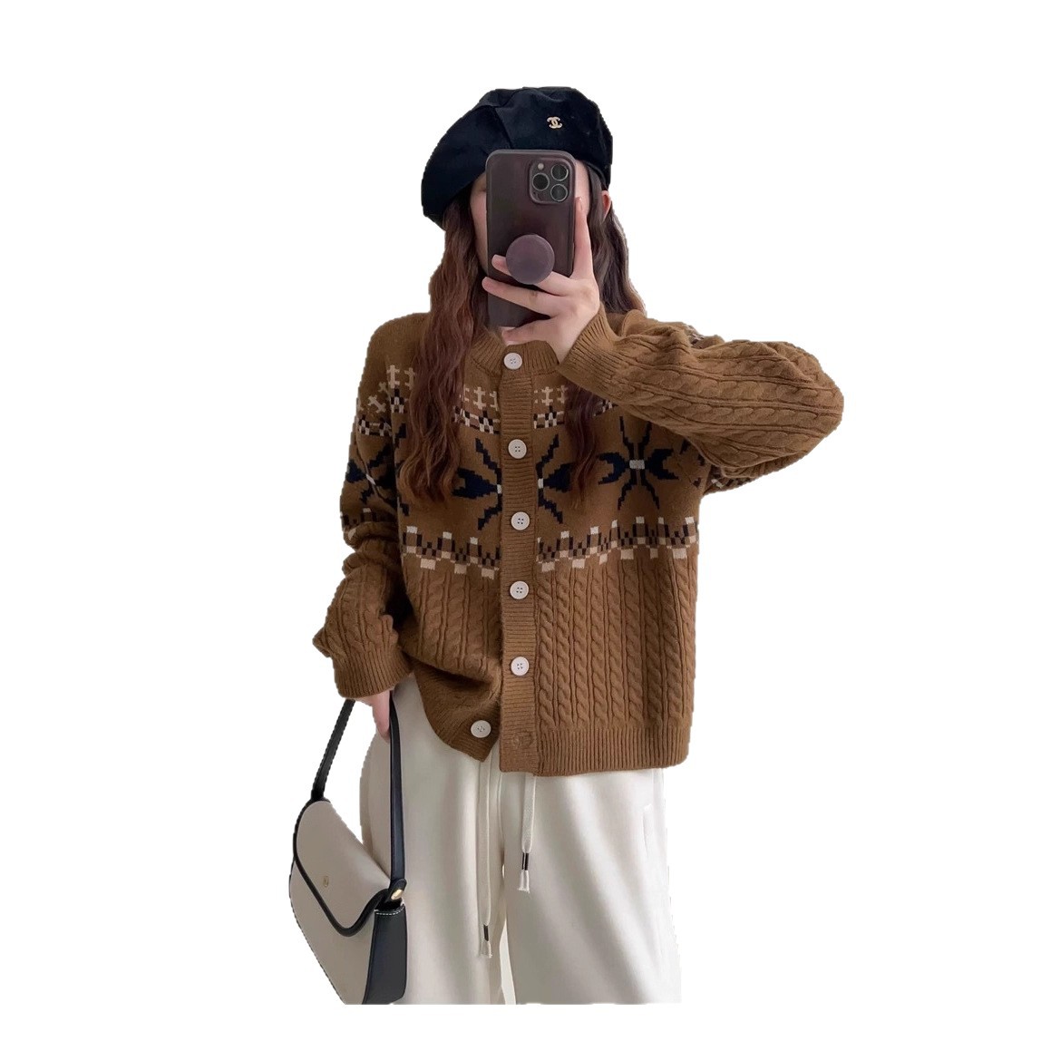 Jacquard torcido camisa de cuello redondo de punto Cardigan mujeres 2025 otoño y invierno nuevo estilo coreano suéter suelto abrigo image 6