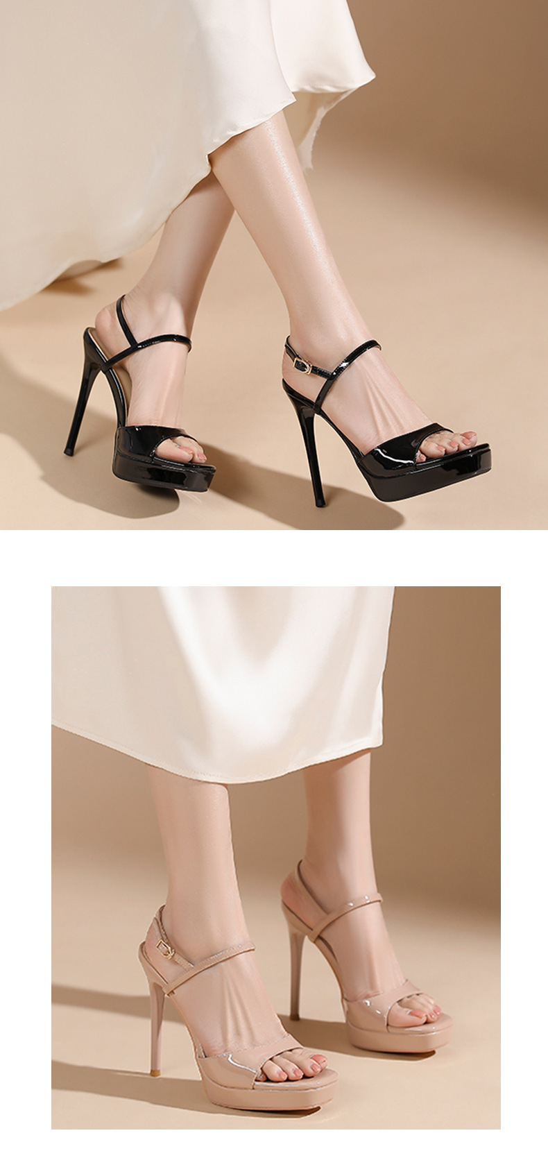 Sandal cao gót nữ quai ngang hở mũi gót nhọn 14 cm đế xuồng — Hồng nude-14cm chi tiết 6