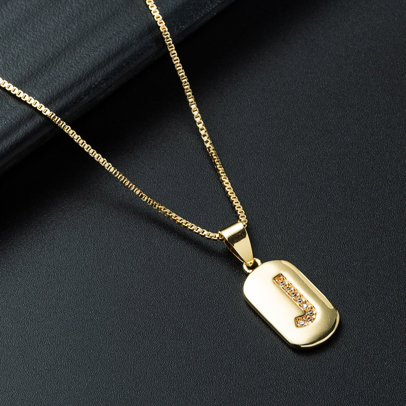 Nihaojewelry wholesale jewelry simple alphabet pendant copper goldplated inlaid zircon necklacepicture10
