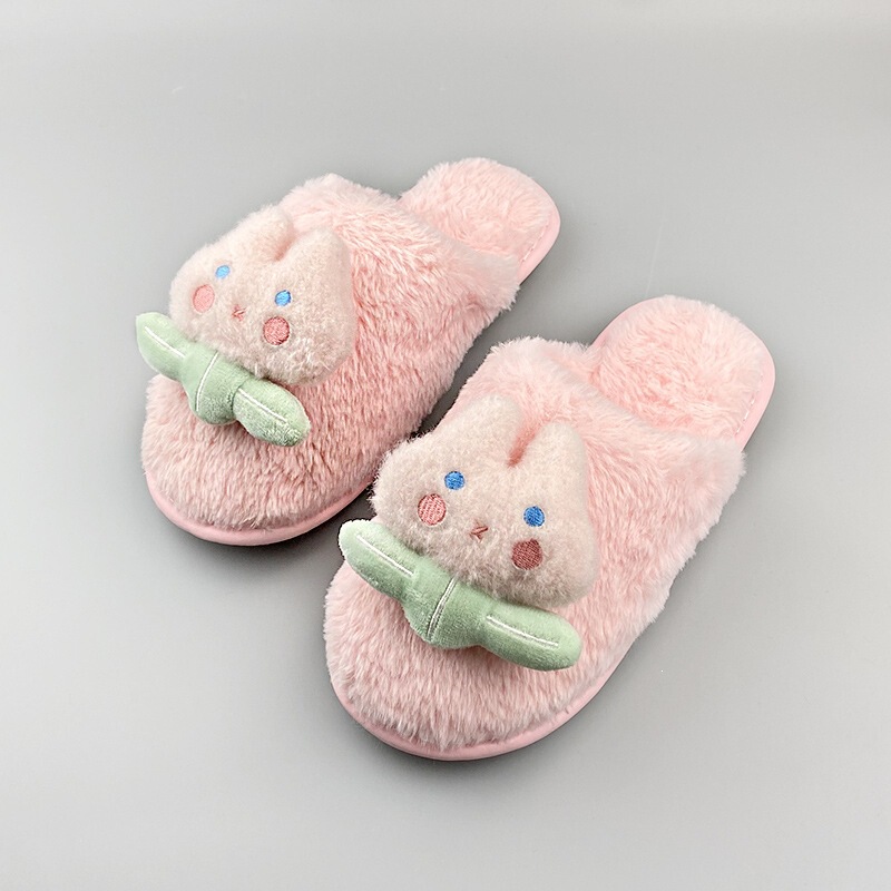 Korean-Style Cute Bear Plush Slippers, Home Warm Non-Slip Thick-Soled Furry Slippers, Home Cotton Slippers Wholesale