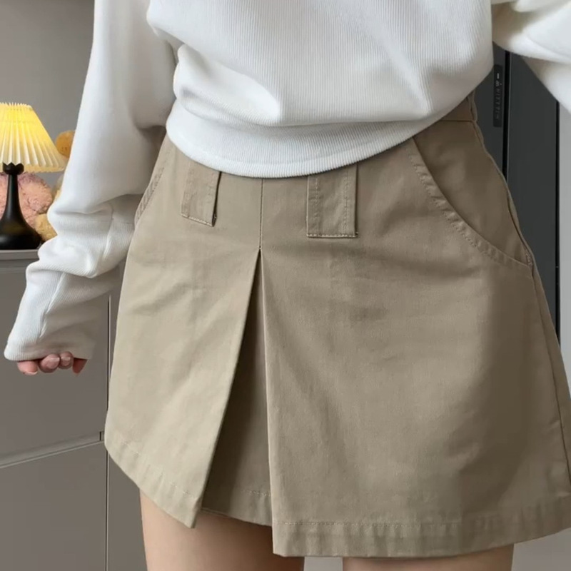 Casual Versatile High-Waisted A-Line Design Workwear Shorts for Women, Summer Slimming and Leg-Lengthening Skirt Pants, American-Style Wide-Leg Pants