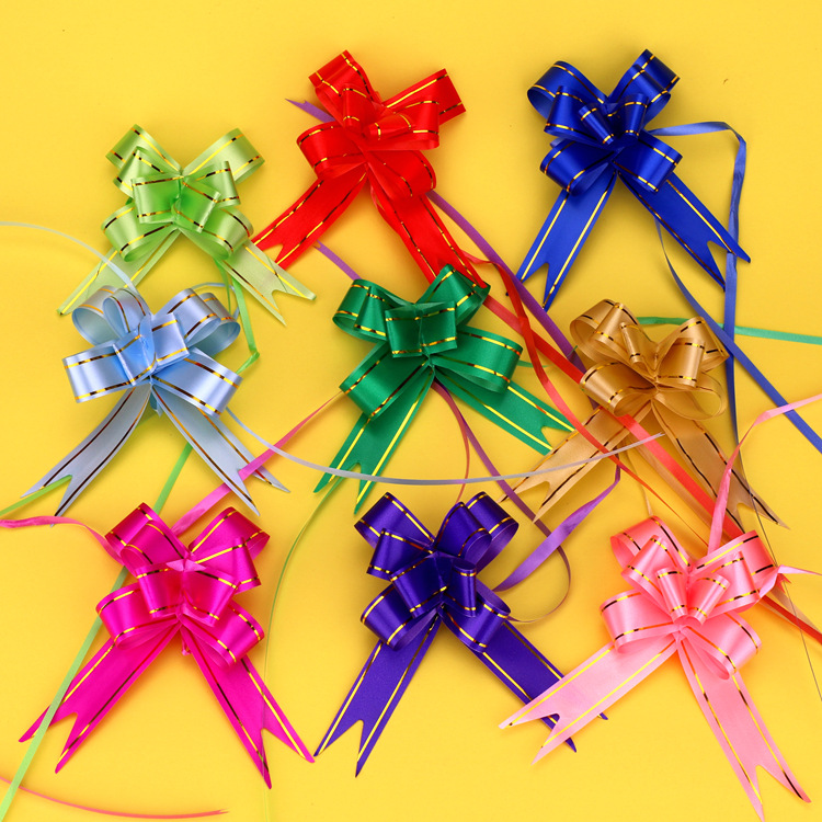 50#婚庆用品批发蝴蝶结扎花 礼品盒包装饰抽拉花 金边玫瑰手拉花