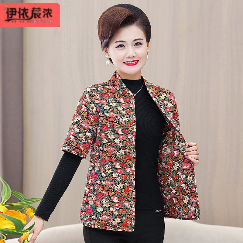 Жилет для матери среднего и пожилого возраста, куртка с хлопковой подкладкой, пальто, теща 60-летней девочки, и жилет с цветочным принтом бабушки, куртка с хлопковой подкладкой, легкая и теплая куртка