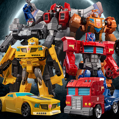 Transforming toy model car, Optimus Prime robot, Bumblebee dinosaur, steel cable action figure—authentic alloy version for kids and boys