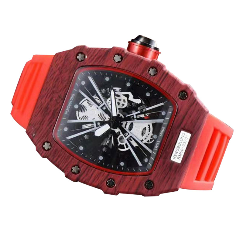 2023 neue hohle Geisterkopf-Quarzuhr, modische tonnenförmige Holzmaserung, Herrenuhr mit Kalenderuhr_voghion.com