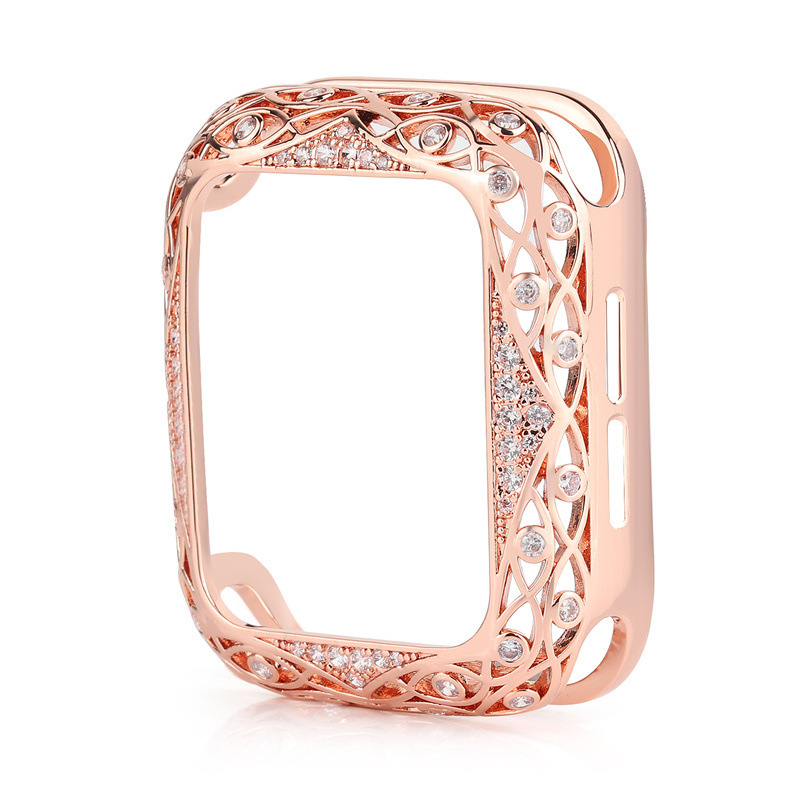 Suitable for s10 apple applewatch s8 metal copper case zircon hollow diamond iwatch 9 protective cover