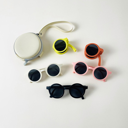 Ins foldable kids sunglasses for summer, round frame for both boys and girls, sun-shading and UV protection sunglasses