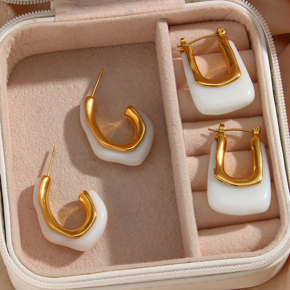 Vintage Style C Shape U Shape Stainless Steel Ear Studs Plating Arylic Stainless Steel Earrings