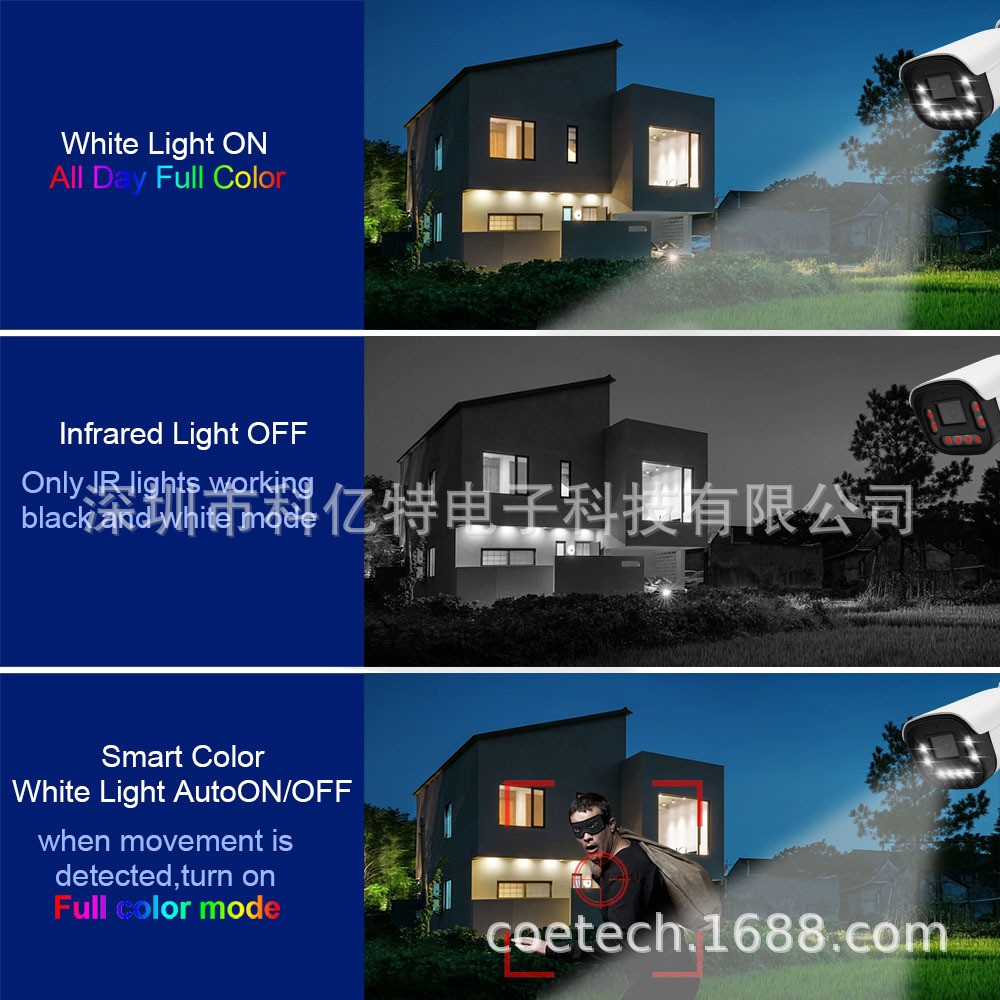 Ağ Gözetim Kamerası Ses Çıkışı Dual Light 4MP 5MP 8MP 4K Tam Renkli Su Geçirmez Dış Mekan POE Kamerası