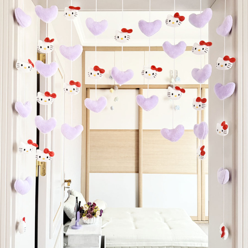 Red Cat Purple Heart Decorative Door Curtain Children's Room Hanging Curtain Accessories Punch-Free Wall Hanging Punch-Free Hanging Curtain